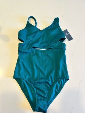 Abercrombie & Fitch Girls Teal Green Ribbed One-Piece Swimsuit